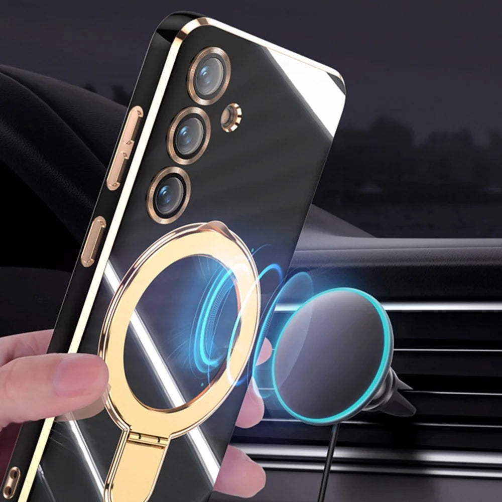 For Samsung Galaxy S25+ Kickstand Magnetic Case TPU Phone Cover - Black - 5