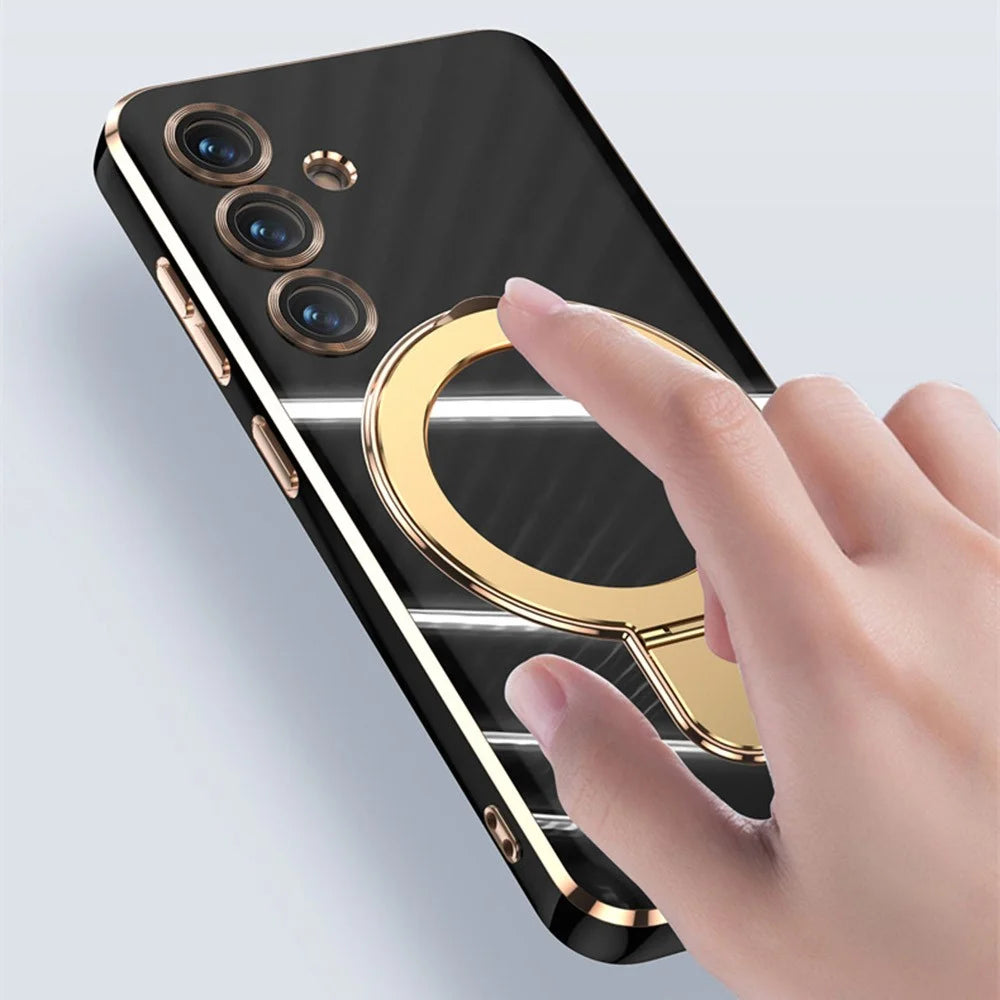 For Samsung Galaxy S25+ Kickstand Magnetic Case TPU Phone Cover - Black - 7