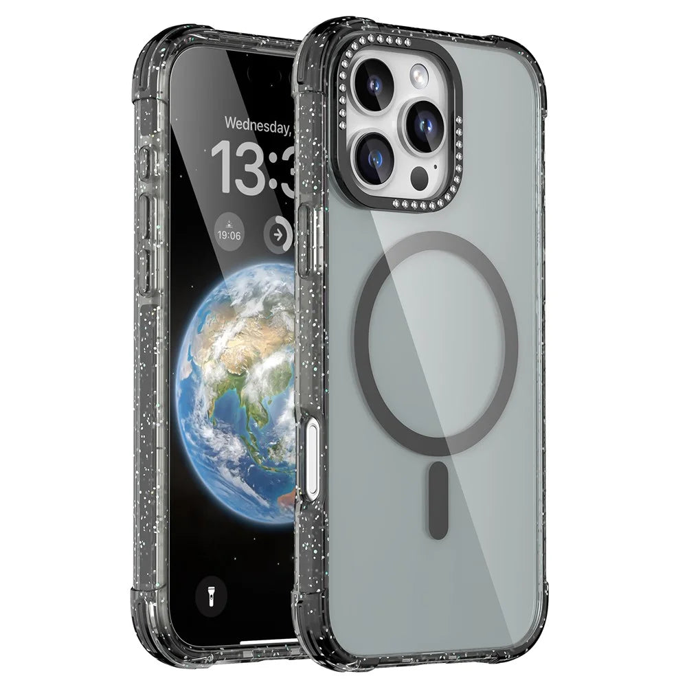 MUTURAL For iPhone 16 Pro Max Case Compatible with MagSafe Rhinestone PC+TPU Back Cover - Black - 2