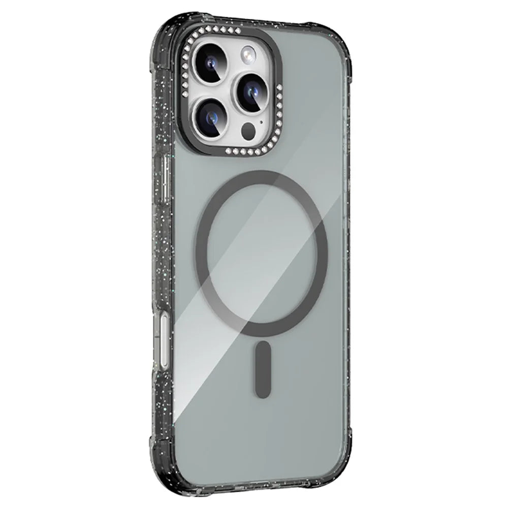 MUTURAL For iPhone 16 Pro Case Compatible with MagSafe Rhinestone PC+TPU Back Cover - Black - 1