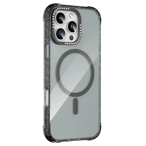 MUTURAL For iPhone 16 Pro Case Compatible with MagSafe Rhinestone PC+TPU Back Cover - Black - 1