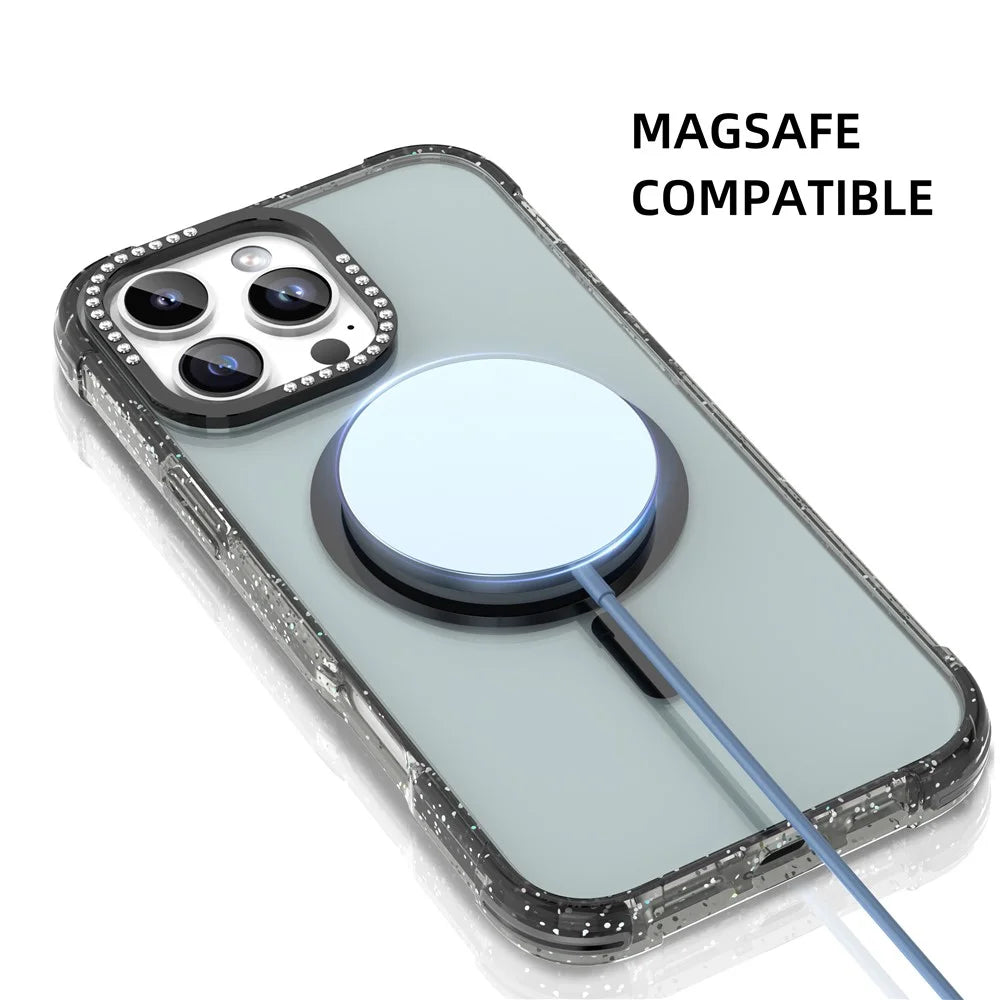 MUTURAL For iPhone 16 Pro Case Compatible with MagSafe Rhinestone PC+TPU Back Cover - Black - 3