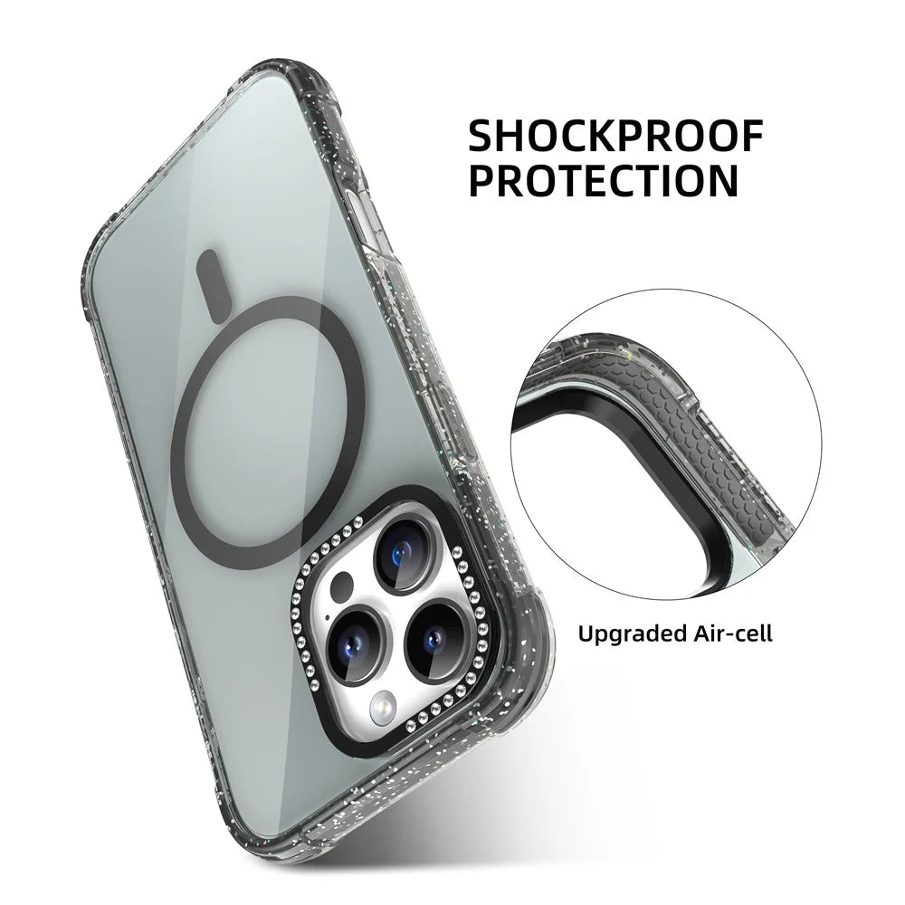 MUTURAL For iPhone 16 Pro Case Compatible with MagSafe Rhinestone PC+TPU Back Cover - Black - 4