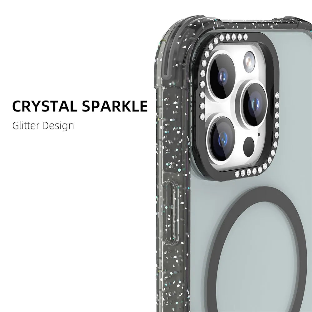 MUTURAL For iPhone 16 Pro Case Compatible with MagSafe Rhinestone PC+TPU Back Cover - Black - 7