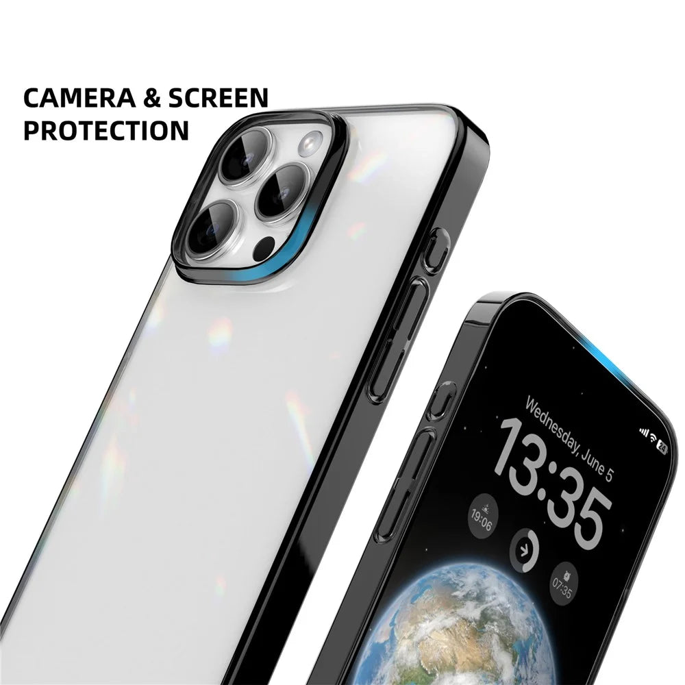 MUTURAL For iPhone 16 Pro Max Clear Phone Case PC+TPU Mobile Back Cover - Black - 6