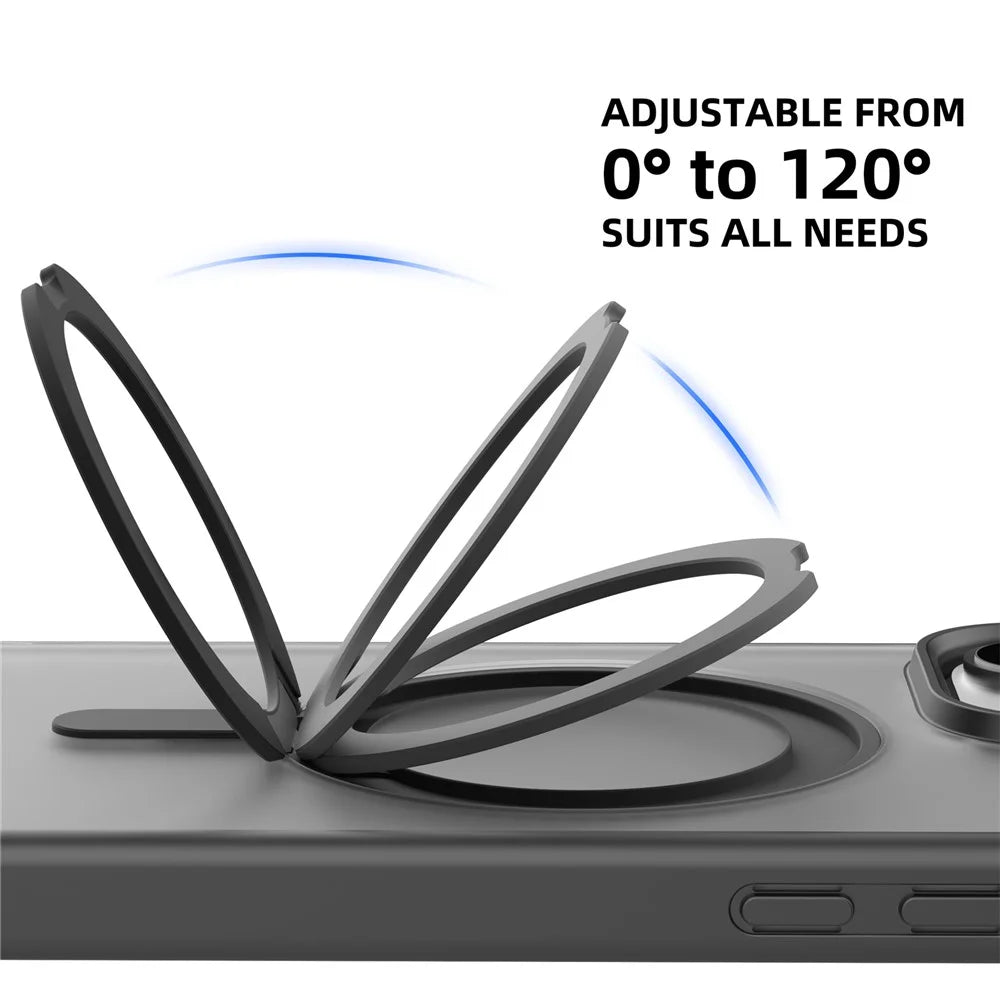 MUTURAL For iPhone 16 Pro Max Case Compatible with MagSafe Ring Kickstand PC+TPU Back Cover - Black - 5