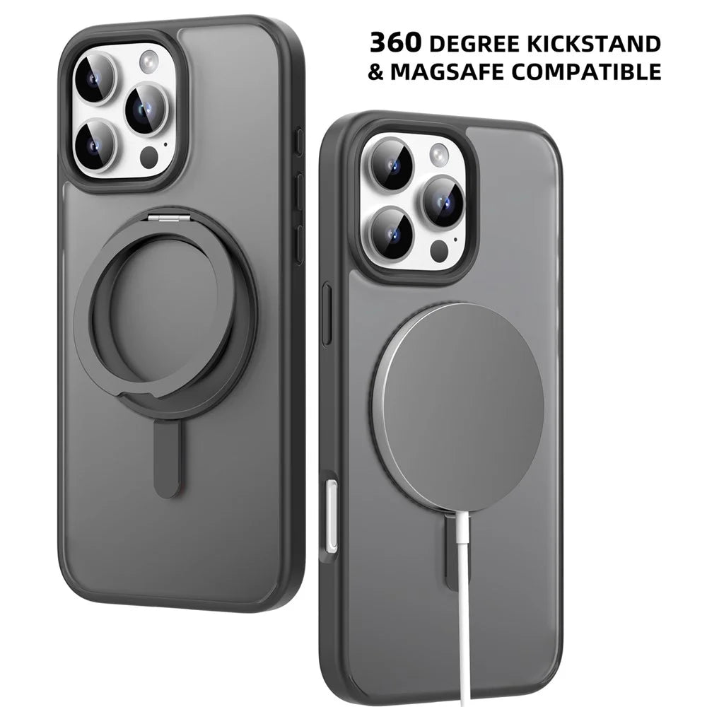 MUTURAL For iPhone 16 Pro Max Case Compatible with MagSafe Ring Kickstand PC+TPU Back Cover - Black - 6