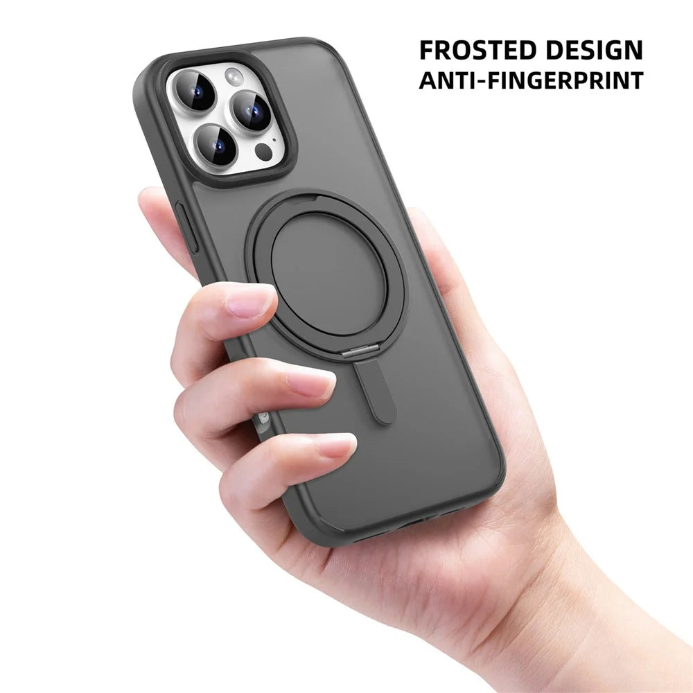 MUTURAL For iPhone 16 Pro Max Case Compatible with MagSafe Ring Kickstand PC+TPU Back Cover - Black - 7
