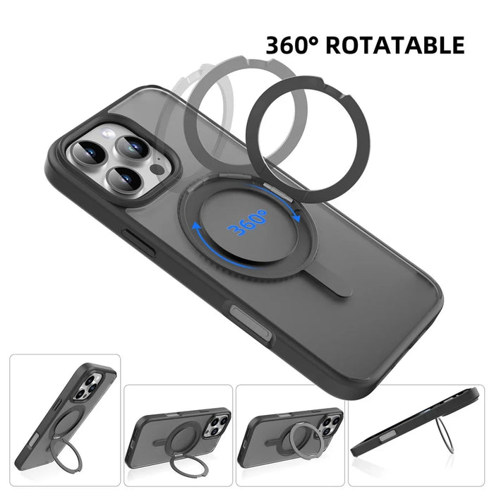 MUTURAL For iPhone 16 Pro Case Compatible with MagSafe Ring Kickstand PC+TPU Back Cover - Black - 3