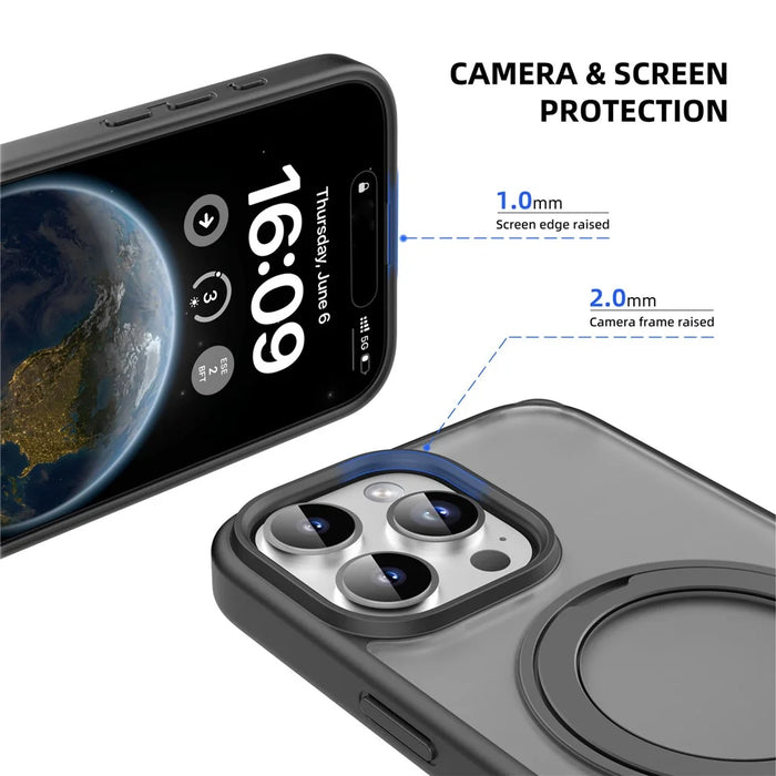 MUTURAL For iPhone 16 Pro Case Compatible with MagSafe Ring Kickstand PC+TPU Back Cover - Black - 4