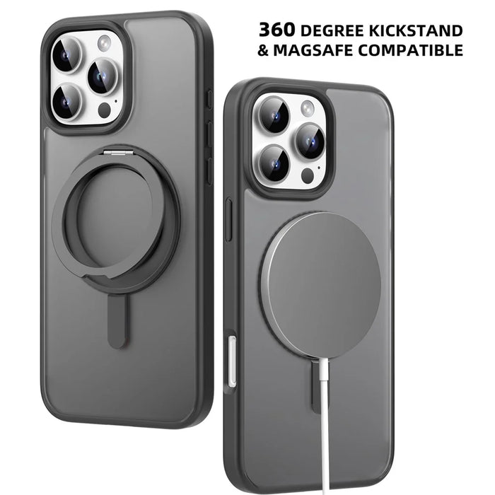 MUTURAL For iPhone 16 Pro Case Compatible with MagSafe Ring Kickstand PC+TPU Back Cover - Black - 6