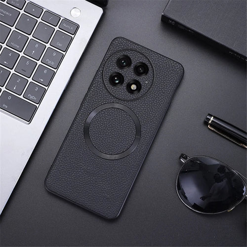 For OnePlus 13 Magnetic Case Litchi Texture PU Leather+TPU Phone Back Cover - Black - 1