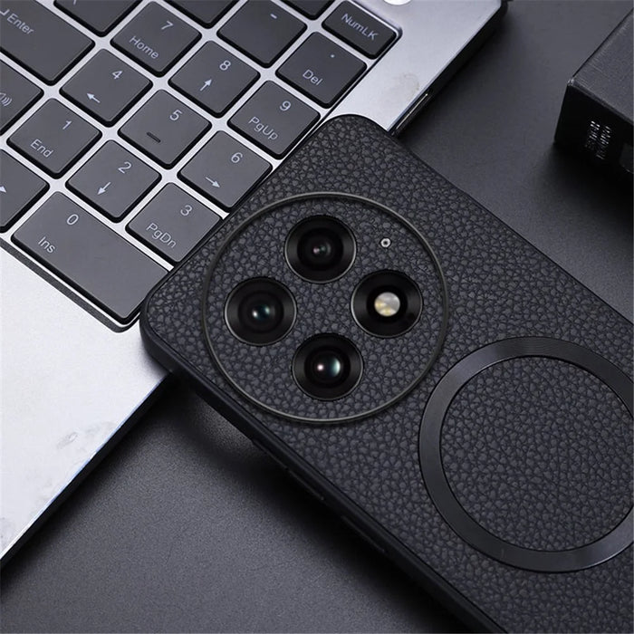 For OnePlus 13 Magnetic Case Litchi Texture PU Leather+TPU Phone Back Cover - Black - 3