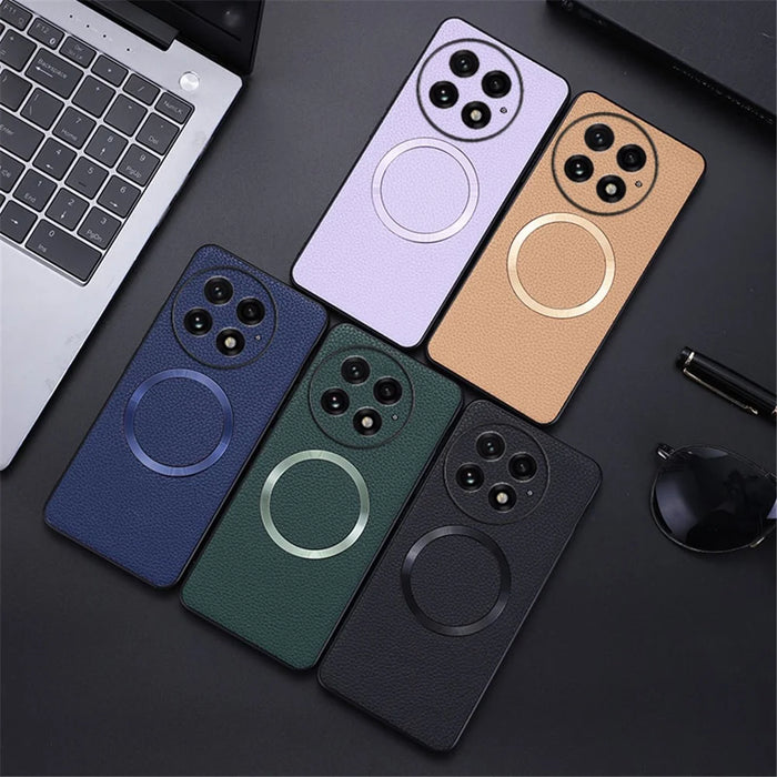 For OnePlus 13 Magnetic Case Litchi Texture PU Leather+TPU Phone Back Cover - Black - 6