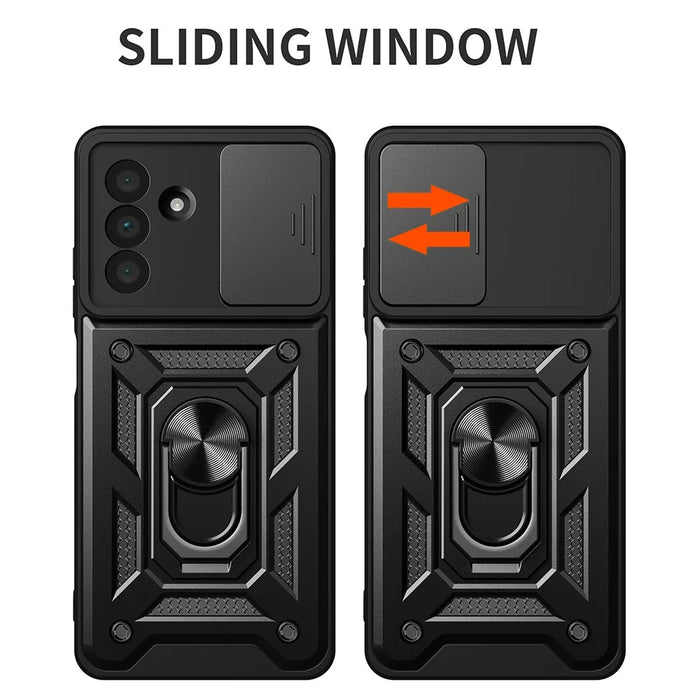 For Samsung Galaxy A36 5G Case with Slide Camera Lid PC+TPU Kickstand Phone Cover - Black - 2