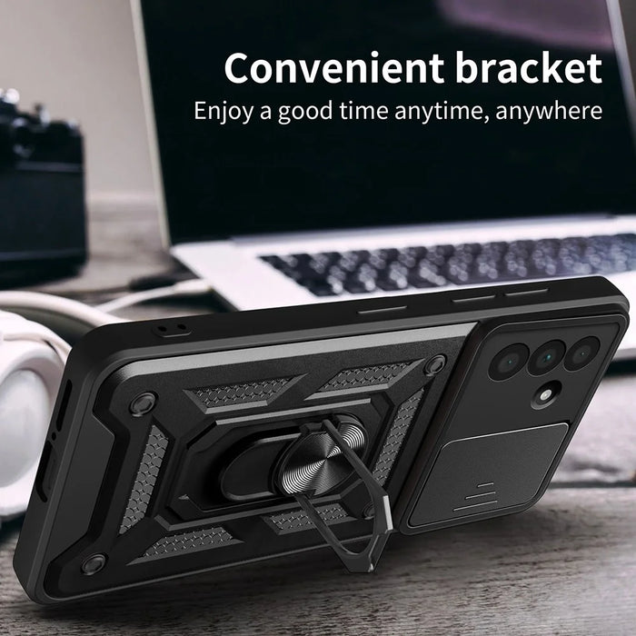For Samsung Galaxy A36 5G Case with Slide Camera Lid PC+TPU Kickstand Phone Cover - Black - 3
