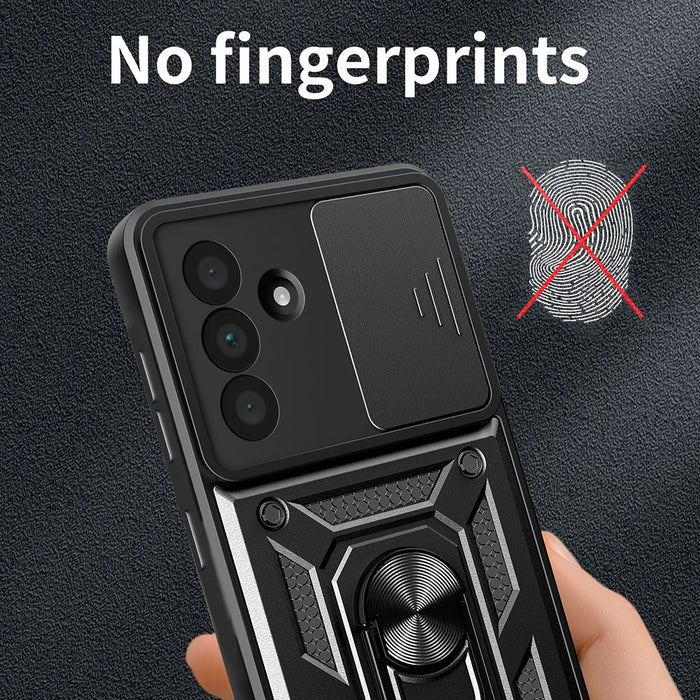 For Samsung Galaxy A36 5G Case with Slide Camera Lid PC+TPU Kickstand Phone Cover - Black - 7