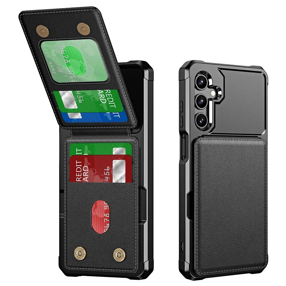 For Samsung Galaxy A16 5G Case Card Slot Kickstand PU+TPU Phone Cover - Black - 1