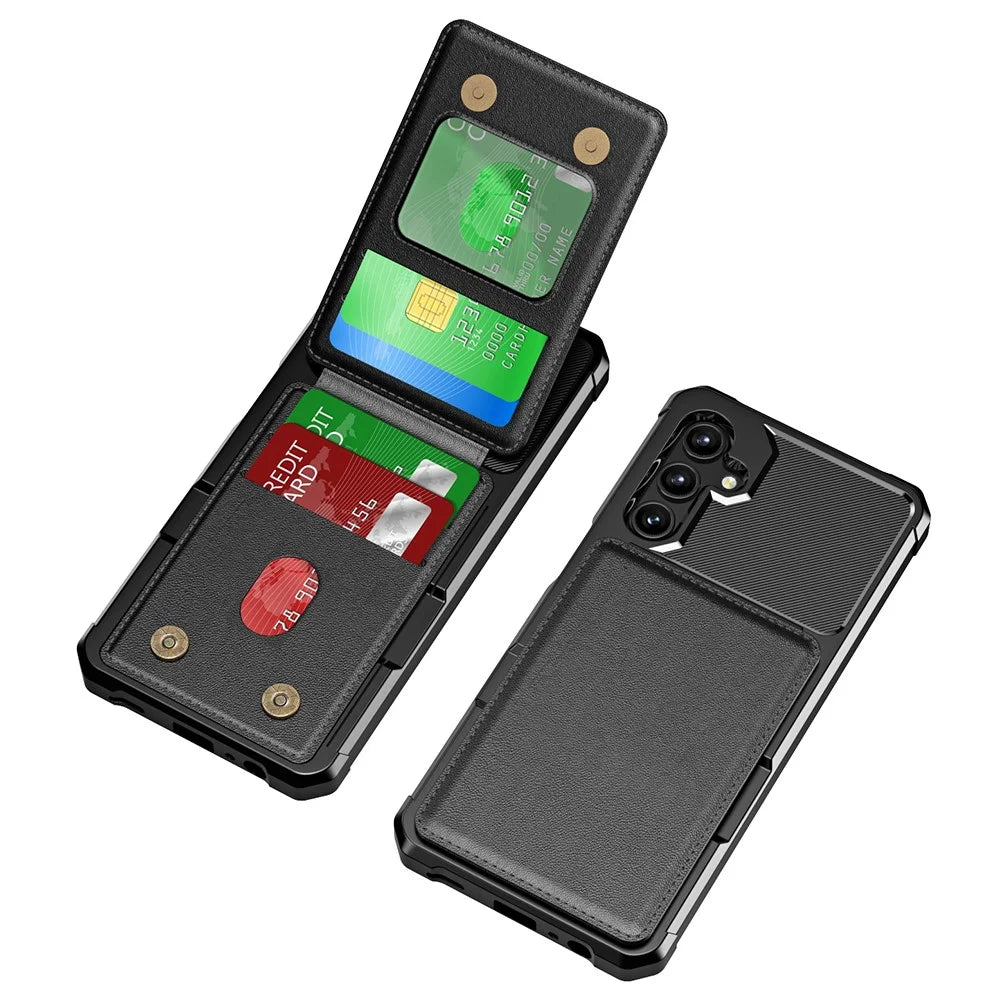 For Samsung Galaxy A16 5G Case Card Slot Kickstand PU+TPU Phone Cover - Black - 2
