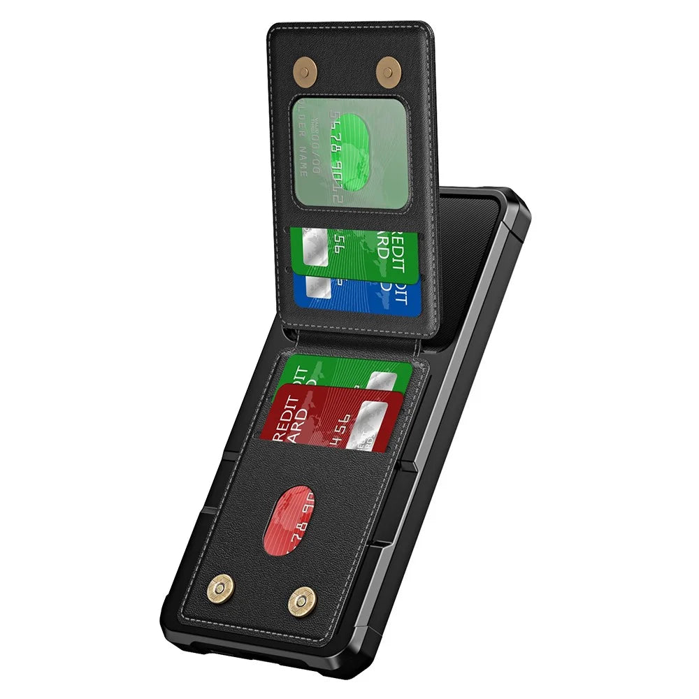 For Samsung Galaxy A16 5G Case Card Slot Kickstand PU+TPU Phone Cover - Black - 3