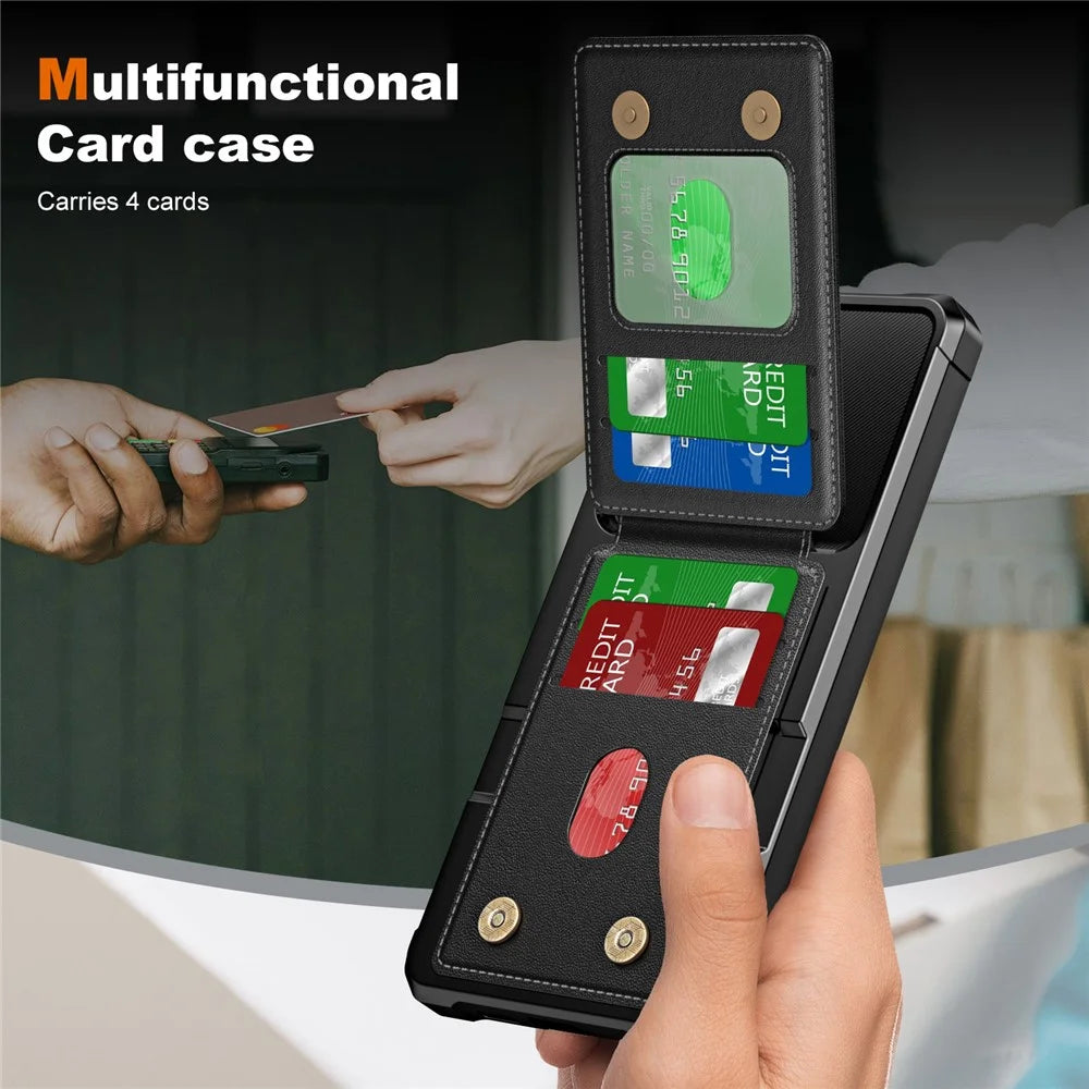 For Samsung Galaxy A16 5G Case Card Slot Kickstand PU+TPU Phone Cover - Black - 4