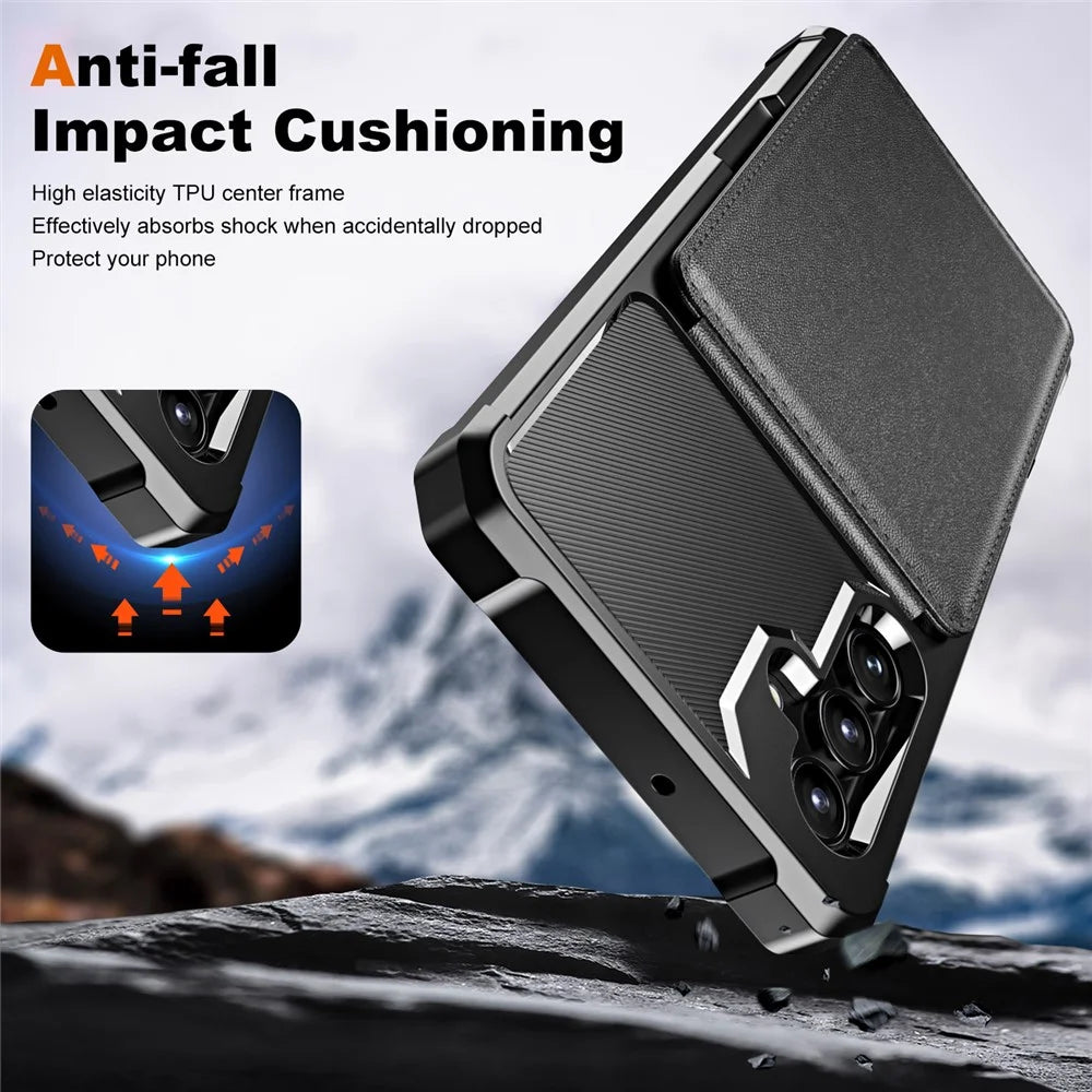 For Samsung Galaxy A16 5G Case Card Slot Kickstand PU+TPU Phone Cover - Black - 6