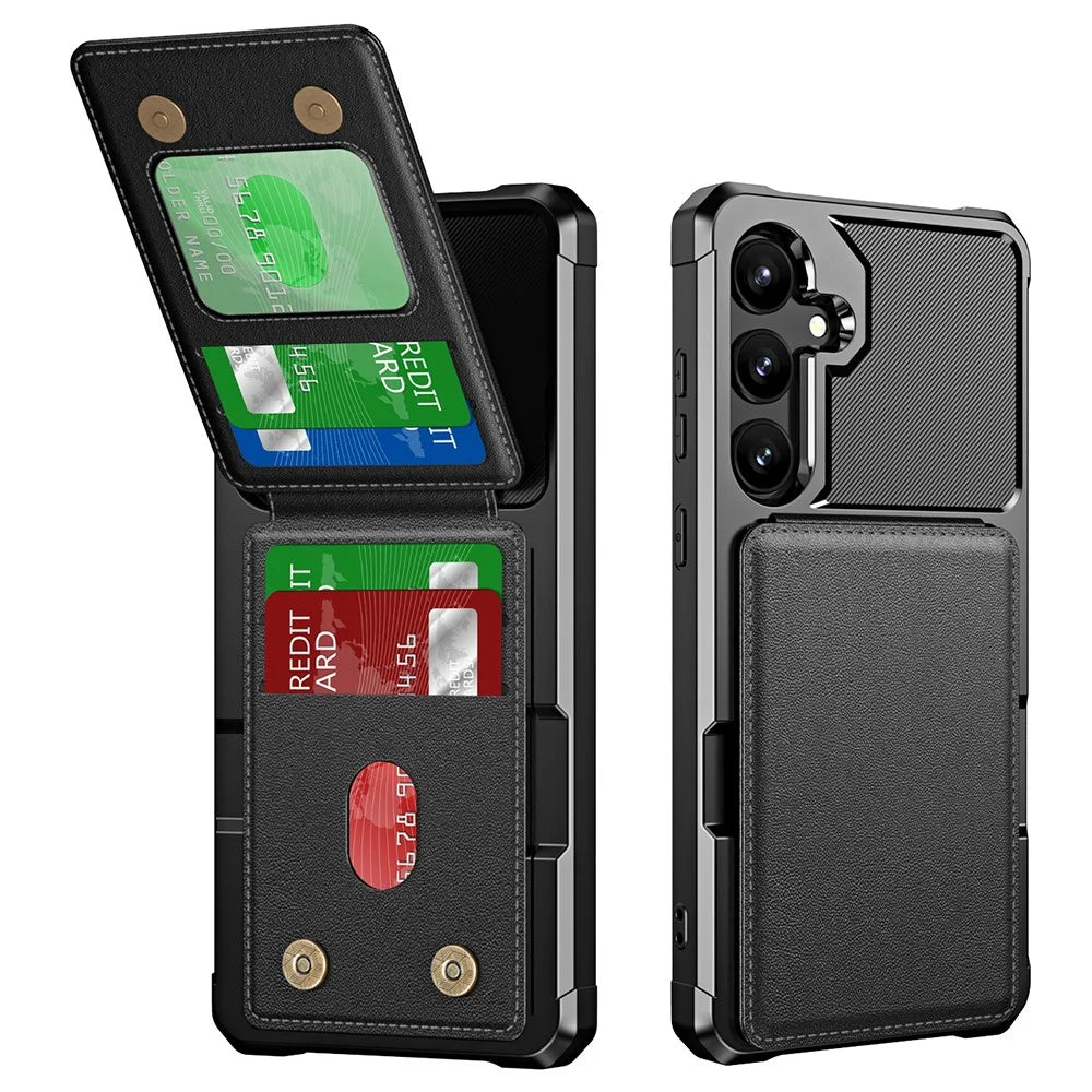For Samsung Galaxy S24 FE Case Card Slot Kickstand PU+TPU Phone Cover - Black - 1