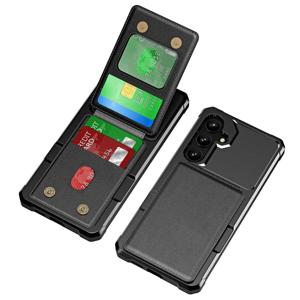For Samsung Galaxy S24 FE Case Card Slot Kickstand PU+TPU Phone Cover - Black - 2