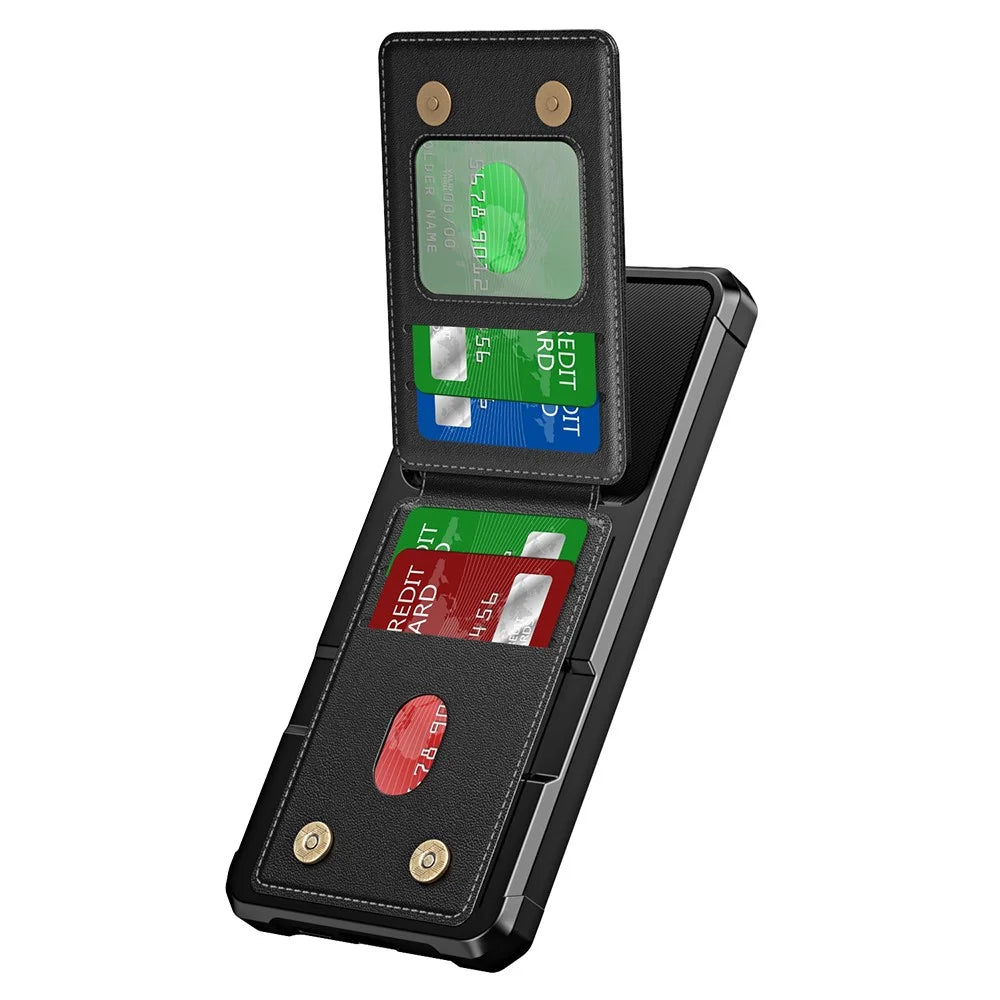 For Samsung Galaxy S24 FE Case Card Slot Kickstand PU+TPU Phone Cover - Black - 3