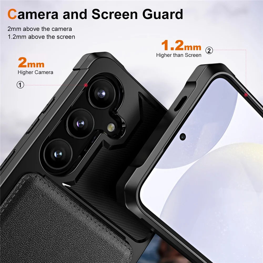 For Samsung Galaxy S24 FE Case Card Slot Kickstand PU+TPU Phone Cover - Black - 5