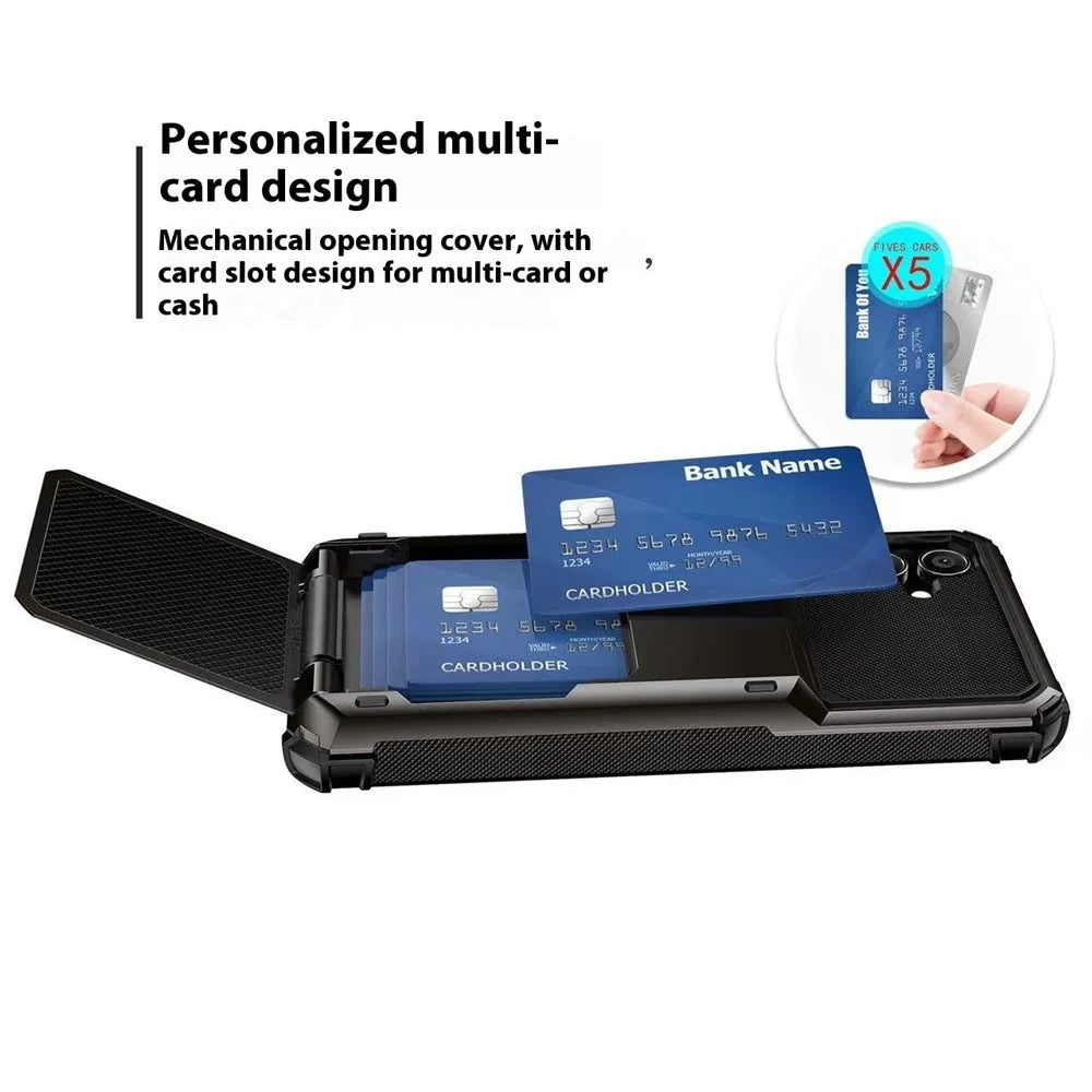 For Samsung Galaxy S25+ Case PC+TPU Dual Layer Back Phone Cover with Card Holder - Black - 2