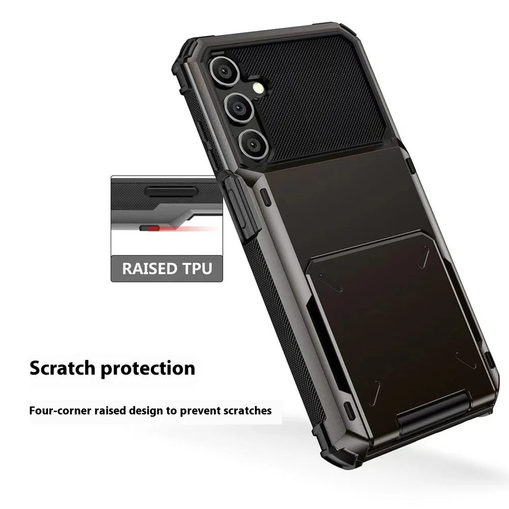 For Samsung Galaxy S25+ Case PC+TPU Dual Layer Back Phone Cover with Card Holder - Black - 4