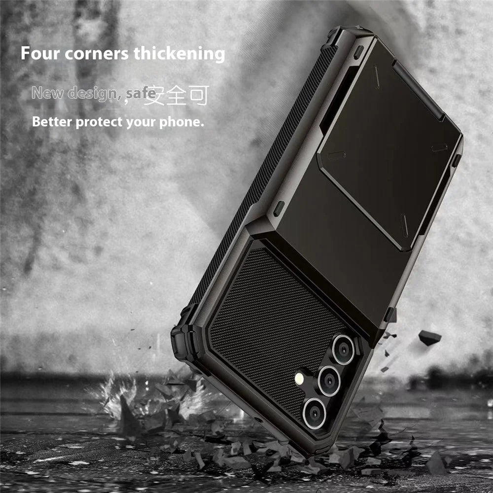 For Samsung Galaxy S25+ Case PC+TPU Dual Layer Back Phone Cover with Card Holder - Black - 5
