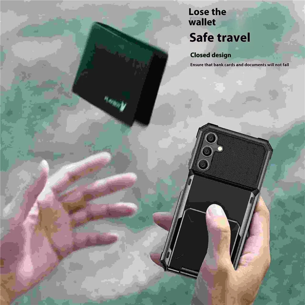 For Samsung Galaxy S25+ Case PC+TPU Dual Layer Back Phone Cover with Card Holder - Black - 6