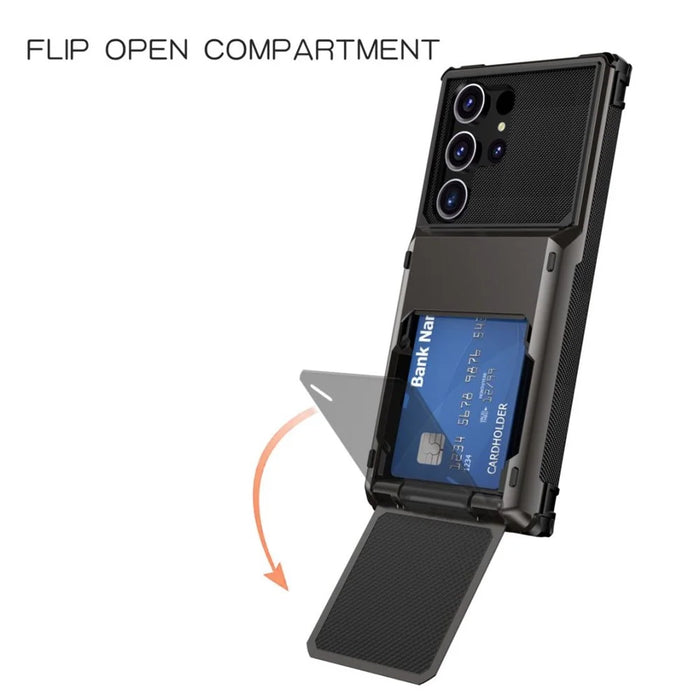For Samsung Galaxy S25 Ultra Case PC+TPU Dual Layer Back Phone Cover with Card Holder - Black - 2