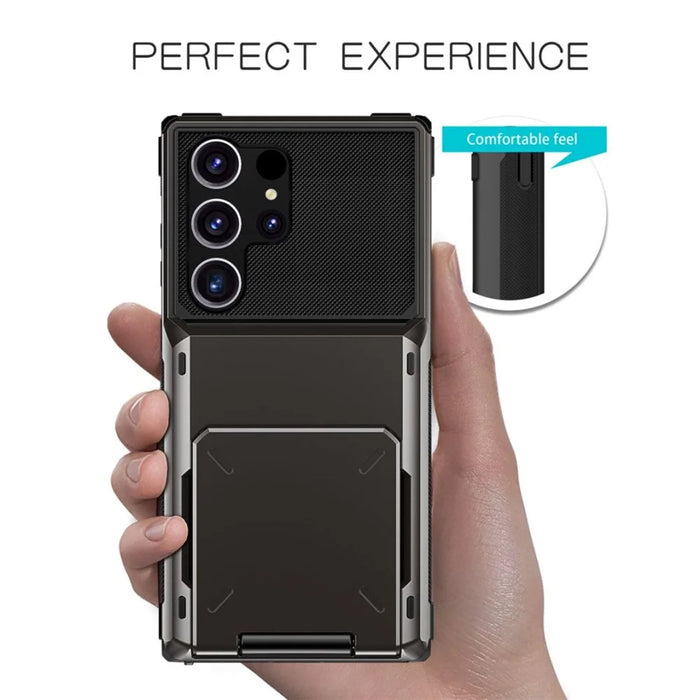 For Samsung Galaxy S25 Ultra Case PC+TPU Dual Layer Back Phone Cover with Card Holder - Black - 6