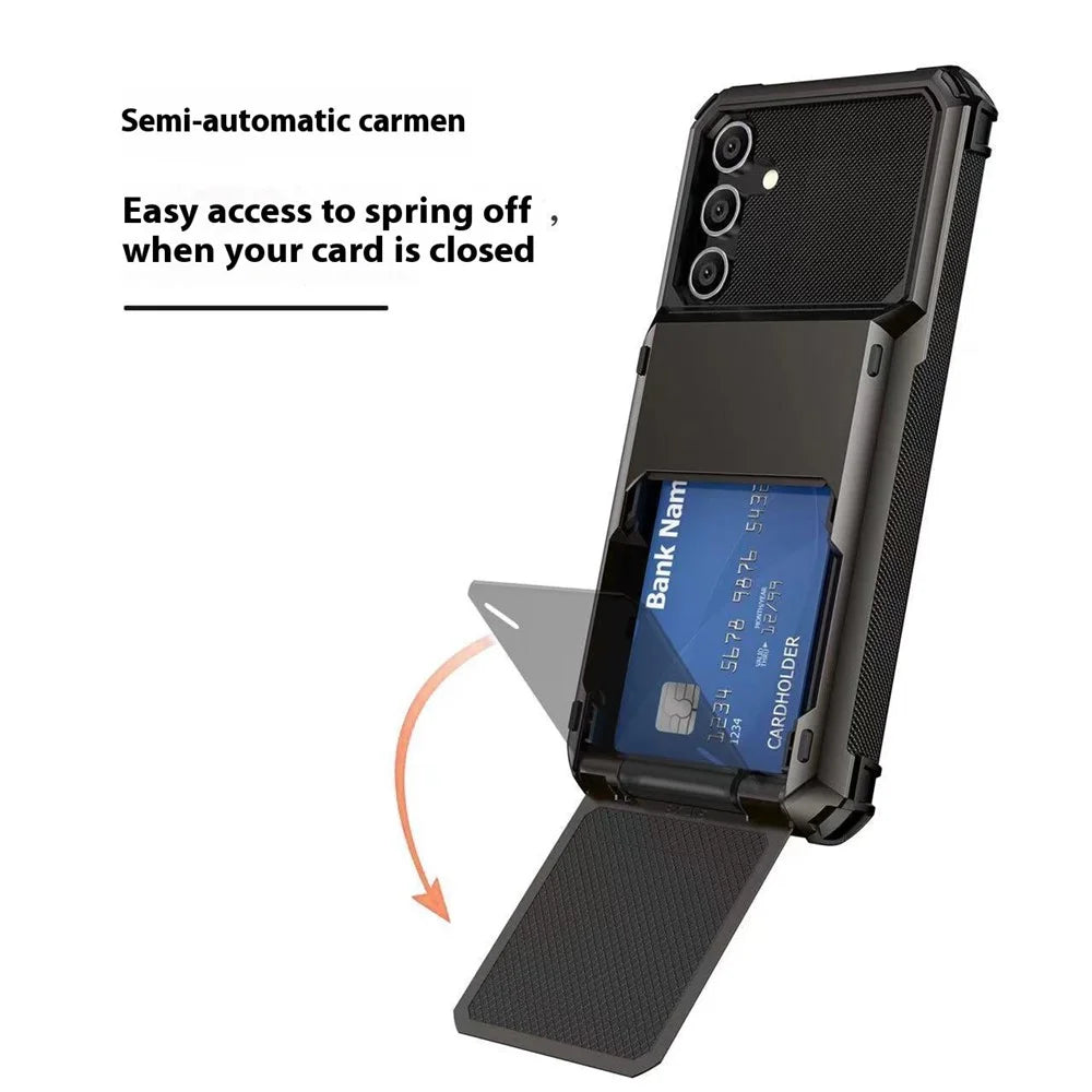 For Samsung Galaxy A16 5G  /  4G Case PC+TPU Dual Layer Back Phone Cover with Card Holder - Black - 3