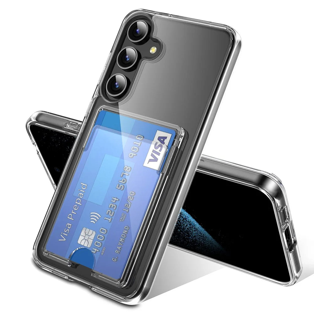 For Samsung Galaxy S25+ Clear Case TPU+PC+Acrylic Cell Phone Case with Card Holder - 2