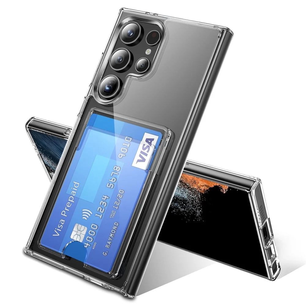 For Samsung Galaxy S25 Ultra Clear Case TPU+PC+Acrylic Cell Phone Case with Card Holder - 2