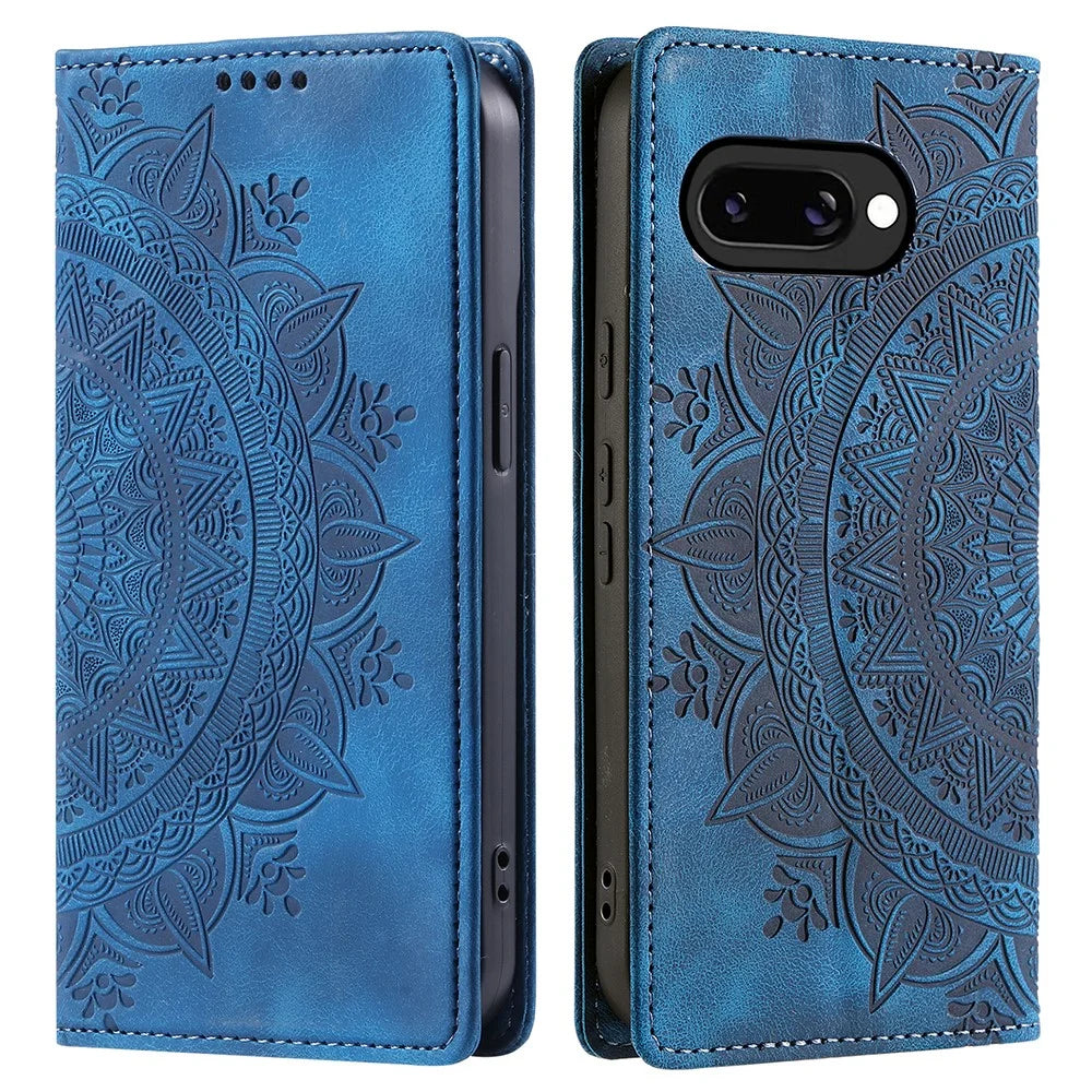 Style-010 For Google Pixel 9a Case Magnetic Closing Leather Phone Cover Pattern Imprinted - Blue - 1
