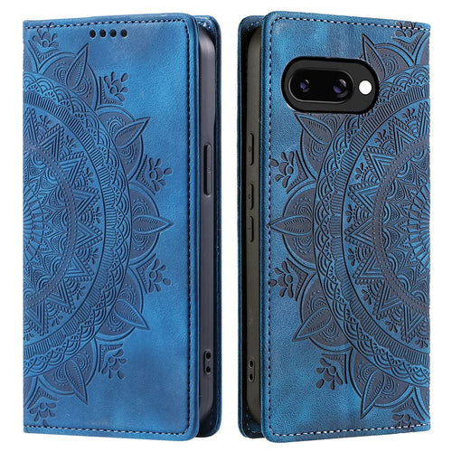 Style-010 For Google Pixel 9a Case Magnetic Closing Leather Phone Cover Pattern Imprinted - Blue - 1