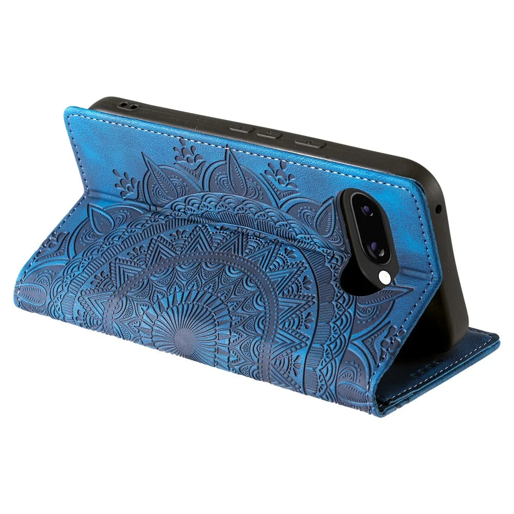 Style-010 For Google Pixel 9a Case Magnetic Closing Leather Phone Cover Pattern Imprinted - Blue - 4