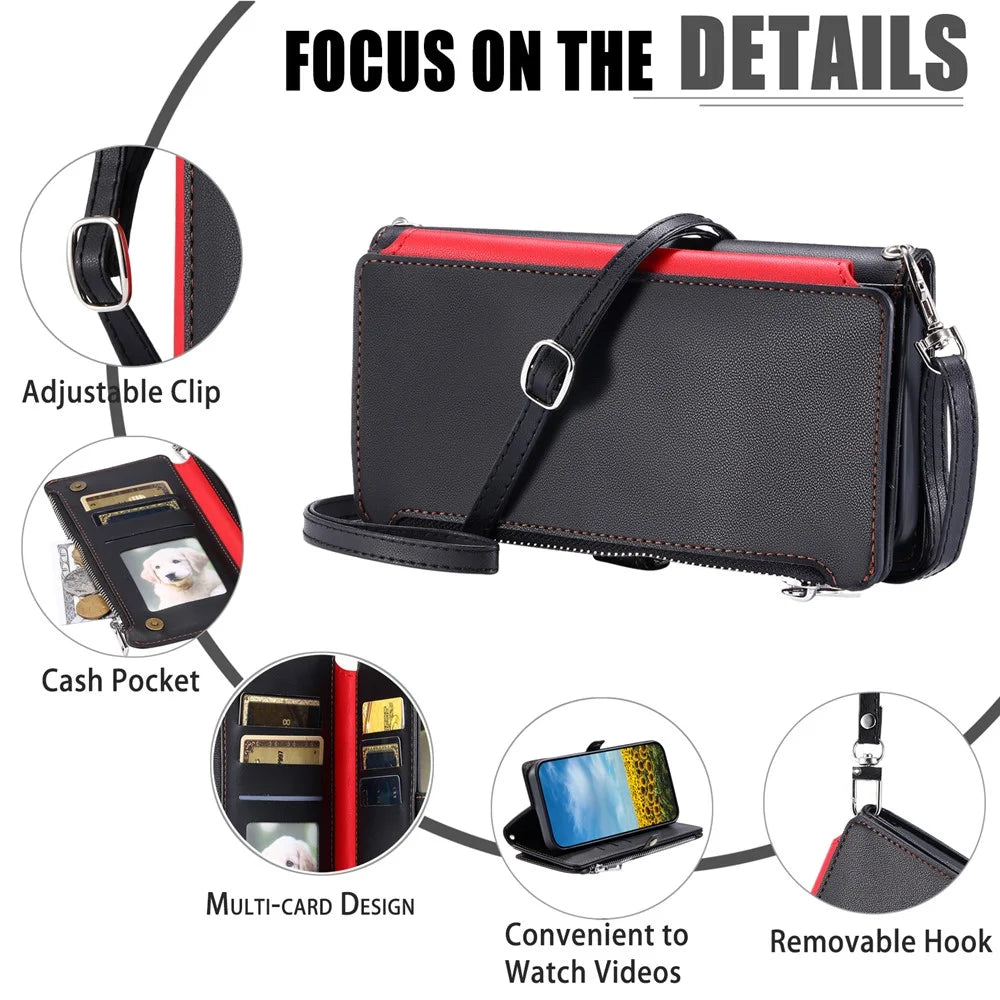 015 Style For Google Pixel 9a Case TPU+PU Leather Wallet Phone Cover with Straps - Black - 7