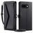 For Google Pixel 9a Leather Case Wallet Stand Phone Cover with Straps - Black - 1