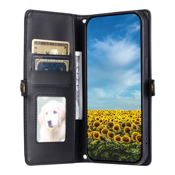 For Google Pixel 9a Leather Case Wallet Stand Phone Cover with Straps - Black - 2