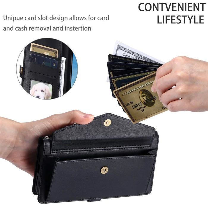 For Google Pixel 9a Leather Case Wallet Stand Phone Cover with Straps - Black - 5
