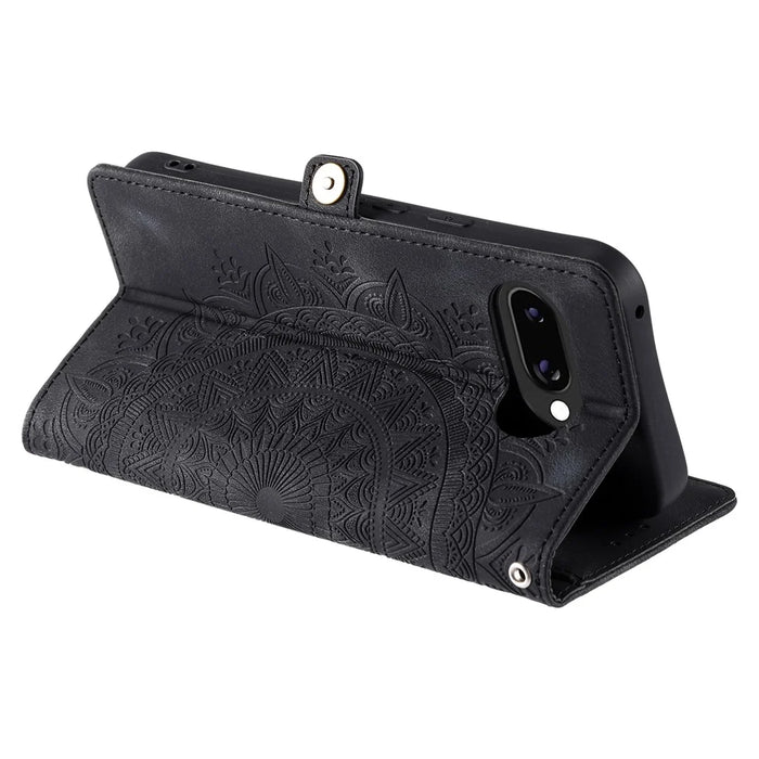 Style 016 For Google Pixel 9a Case Skin Feel Totem Imprinted Wallet Leather Phone Cover - Black - 4