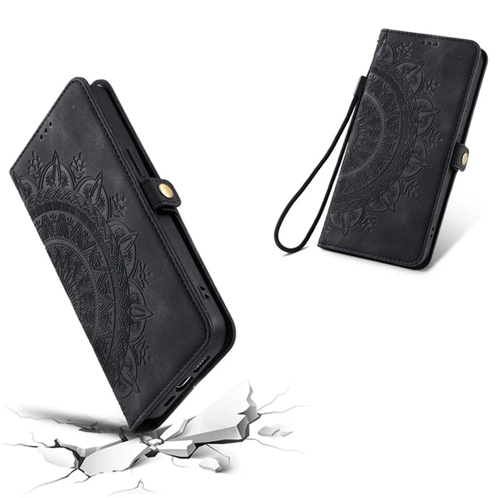 Style 016 For Google Pixel 9a Case Skin Feel Totem Imprinted Wallet Leather Phone Cover - Black - 6