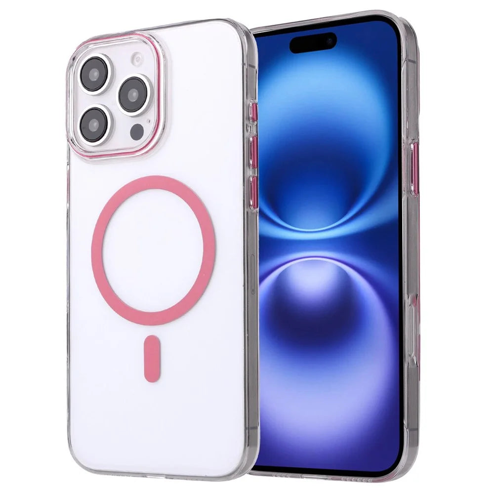 For iPhone 16 Pro Magnetic Case Compatible with MagSafe 1.0mm Ultra Thin PC Back Cover - Pink - 1