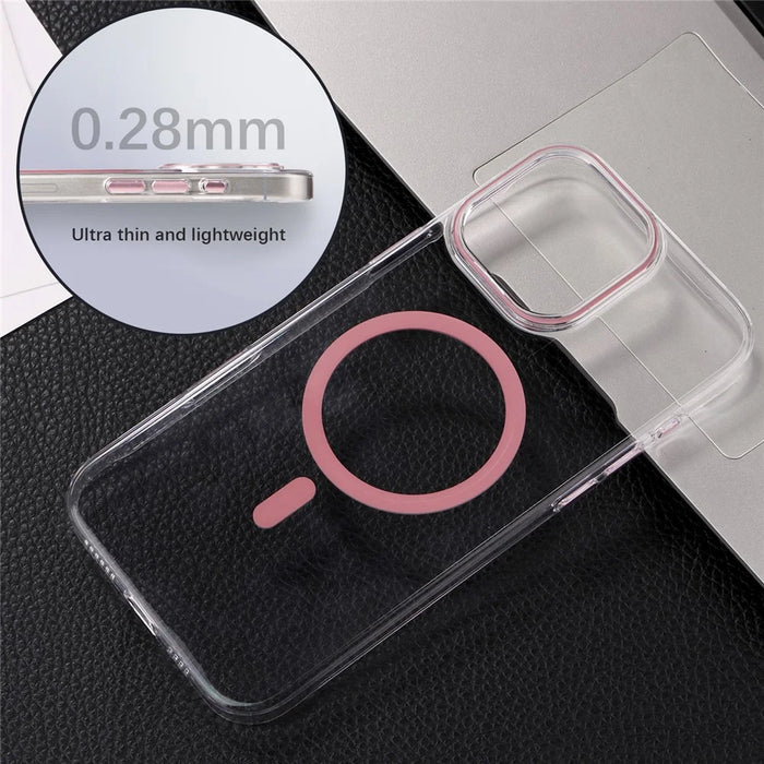 For iPhone 16 Pro Magnetic Case Compatible with MagSafe 1.0mm Ultra Thin PC Back Cover - Pink - 5